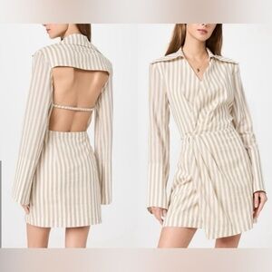 NANUSHKA Esma Stripe Cotton & Linen Blend Shirtdress in Beige